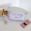 Plaid Bow Makeup and Pencil Case - Stylish and Portable Toiletry and Storage Bag for Students
