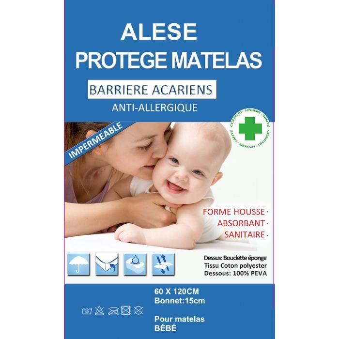 Protège-matelas - ALESES - 60X120 cm - Imperméable - Anti-Acariens - Anti-Allergique