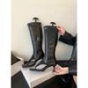 Eilyken Stivali Alti Fino al Ginocchio con Punta Aperta Donna Zip Laterale Stivaletti Sandali Moderni Tacco Basso Sottile Scarpe da Festa Botas Mujer