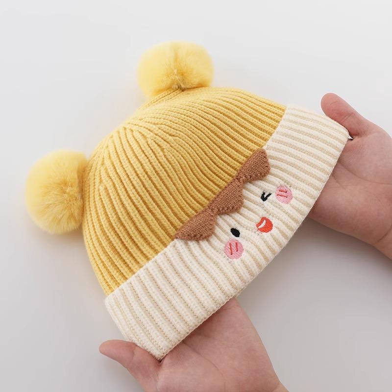 Cute and Stylish Pom Pom Pullovers for Autumn and Winter Thickened Warm Ear Protecting Knitted Wool Caps for Infants and Toddlers