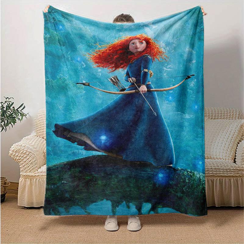 

1pc. Cartoon Princess Merida Bow and Arrow Forest Theme Blanket, Soft Throw for Home Decor, Gift Idea, All Seasons Use, Blue Dress with Red Hair, Fant 130x150cm