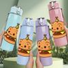 1PC Burger Cartoon Pattern 750ml Color Plastic Sports Water Bottle Leakproof Flip Straw Lid Suitable for Sports Office Home Use