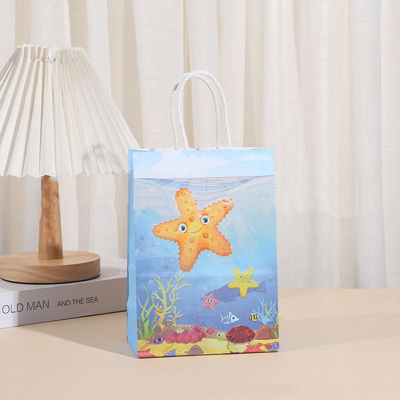 Mermaid Party Gift Packing Bags Cartoon Under The Sea Party Kraft Paper Bag Jellyfish Little Mermaid Girl Birthday Party Decor