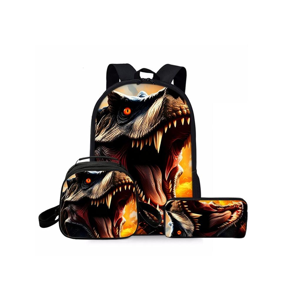 Set Tre Pezzi Stampa Dinosauro Vulcano Zaini per Ragazzo/Ragazze Miglior Regalo Cartone Animato 2D Alla Moda Borsa Scolastica per Bambini