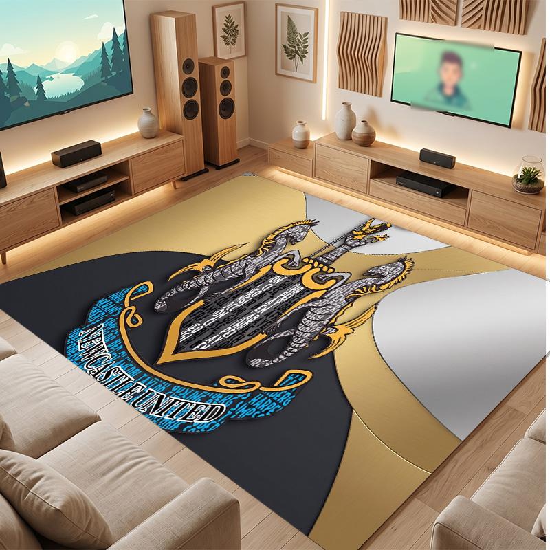 Tappeto in Velluto di Cristallo con Stampa di Calcio del Newcastle United, Comodo Assorbente d'Acqua Antiscivolo Tappeto per Pavimento Interno