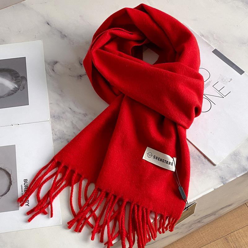 Luxury Winter Solid Color Women Wool Scarf Warm Thicken Cashmere Shawl Wraps Fashion Tassel Pashmina Outdoor Windproof Scarves