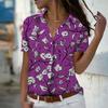 2025 Summer New Fashion Women's Flower Printed Short Sleeve V-neck Casual Button-down Shirt Top