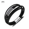 Personalized Fashionable Retro Leather Bracelet Stainless Steel Multi-layer Woven Magnetic Buckle Men's Wholesale