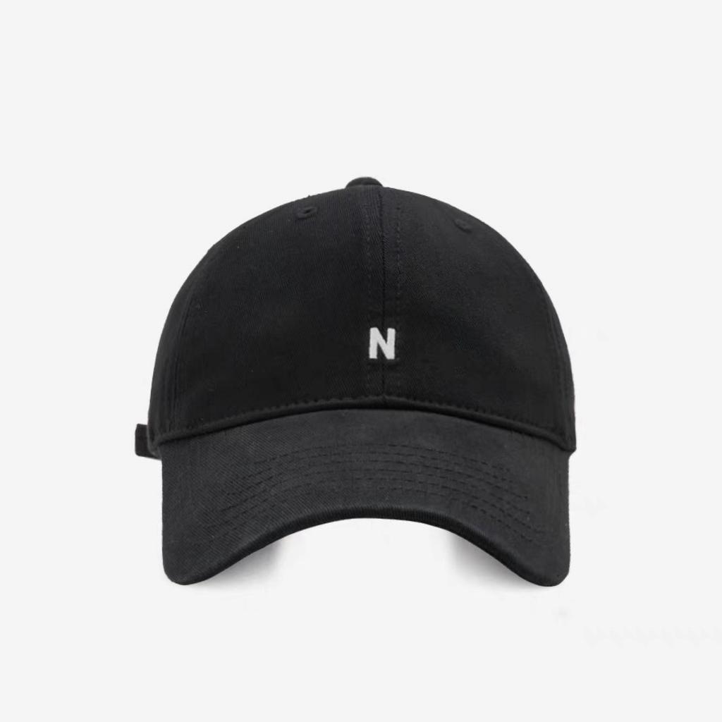 A Simple and Versatile Baseball Cap with A Soft Top Embroidered with The Letter "N" for A Korean Couple