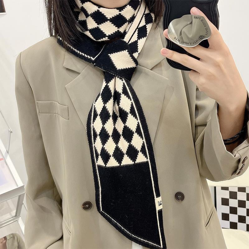 Cachecol de malha estilo coreano feminino primavera outono cruz curto xadrez tiras cachecóis inverno pescoço capa cachecol pescoço cachecol gola all-match