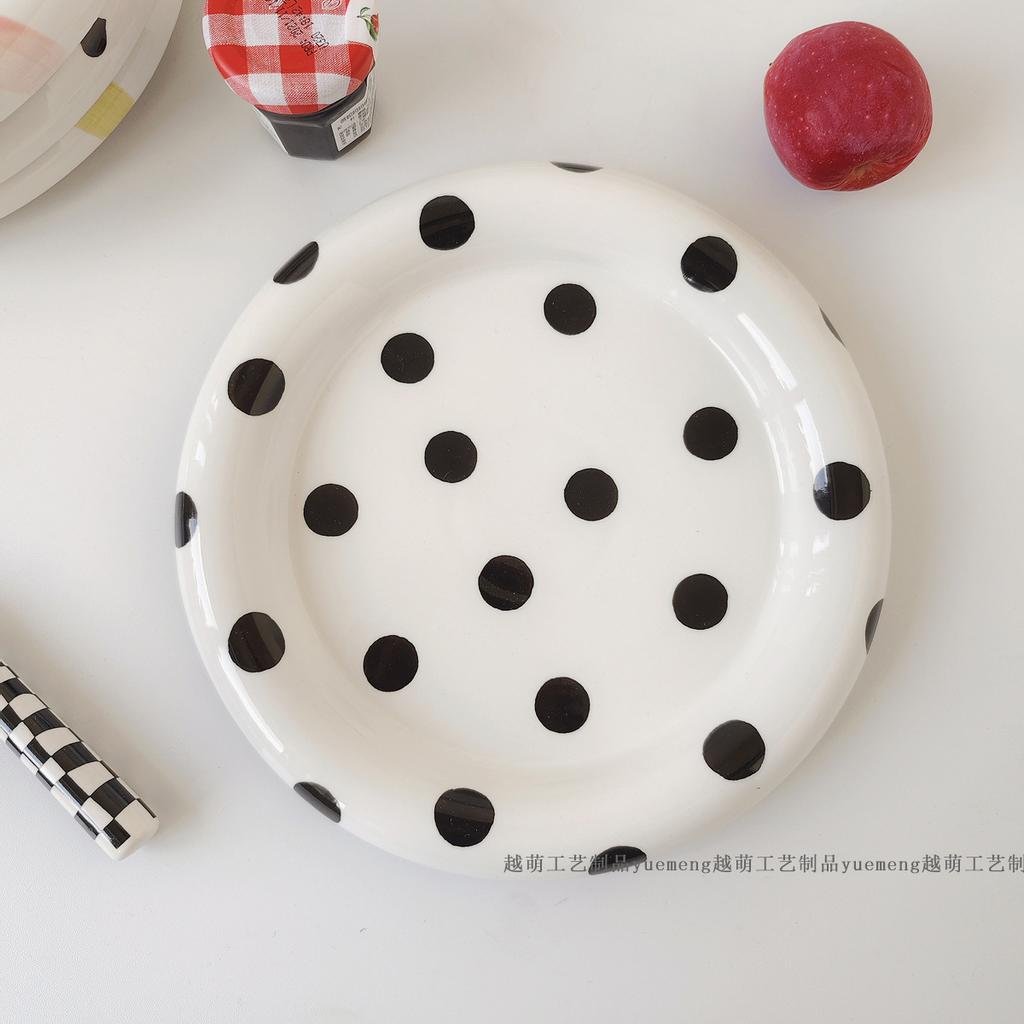 INS Wind High Beauty Stripe Wave Dot Under Glaze Ceramic Plate Dudu Dessert Plate Korean Breakfast Set VLOG Plate Dinner Set
