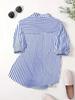 2026 Spring/Summer Women's Plus Size Blue & White Striped Loose Short-Sleeve Casual Shirt