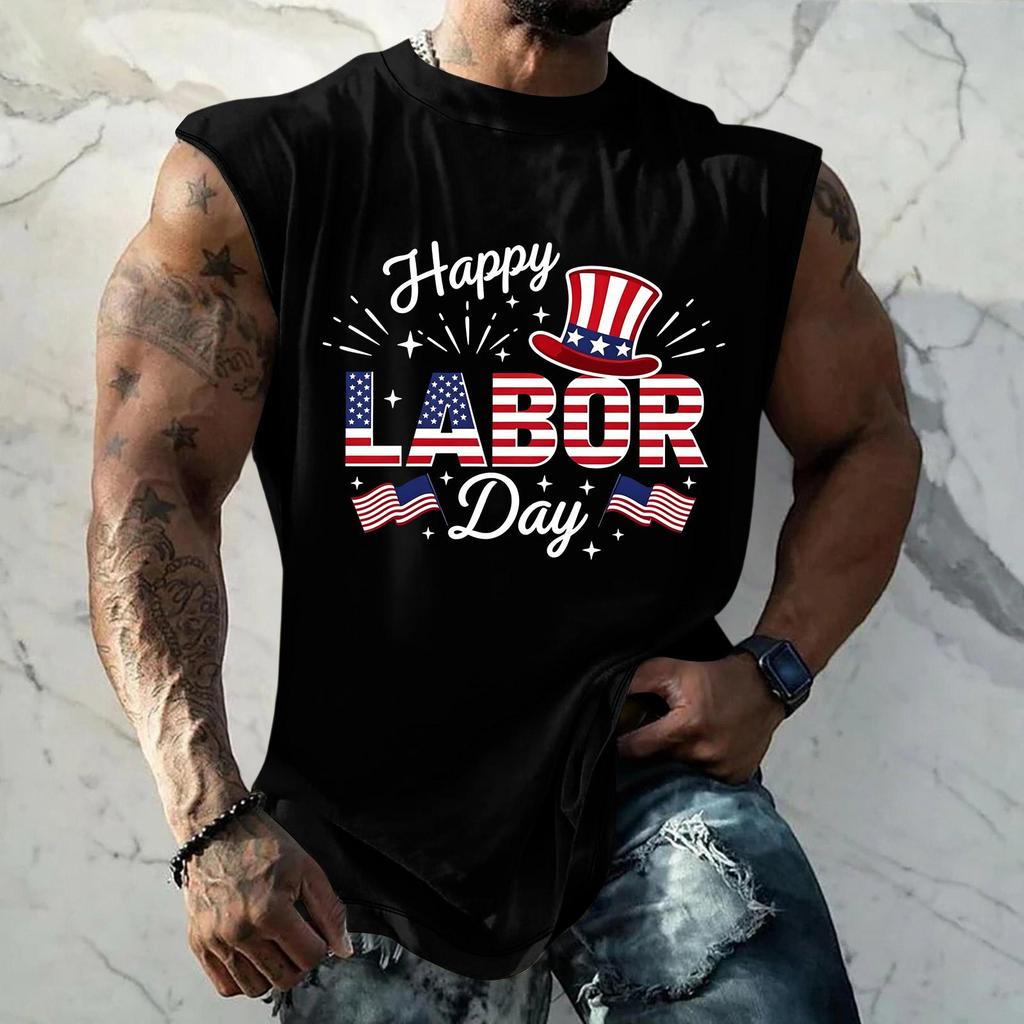 Men's Sleeveless Muscle Tank Top Casual Loose Fit Graphic Print Workout Gym Shirt Summer Sportswear