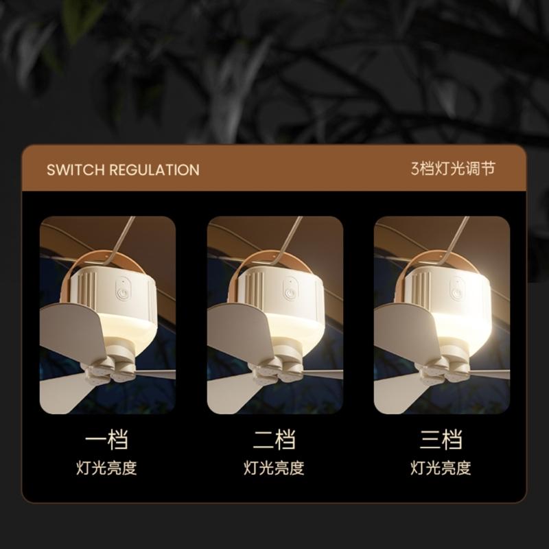 Remote Control USB Mini Ceiling Fan With LED Light 3 Speed Portable Hanging Fan For Camping Tent Outdoor Emergency