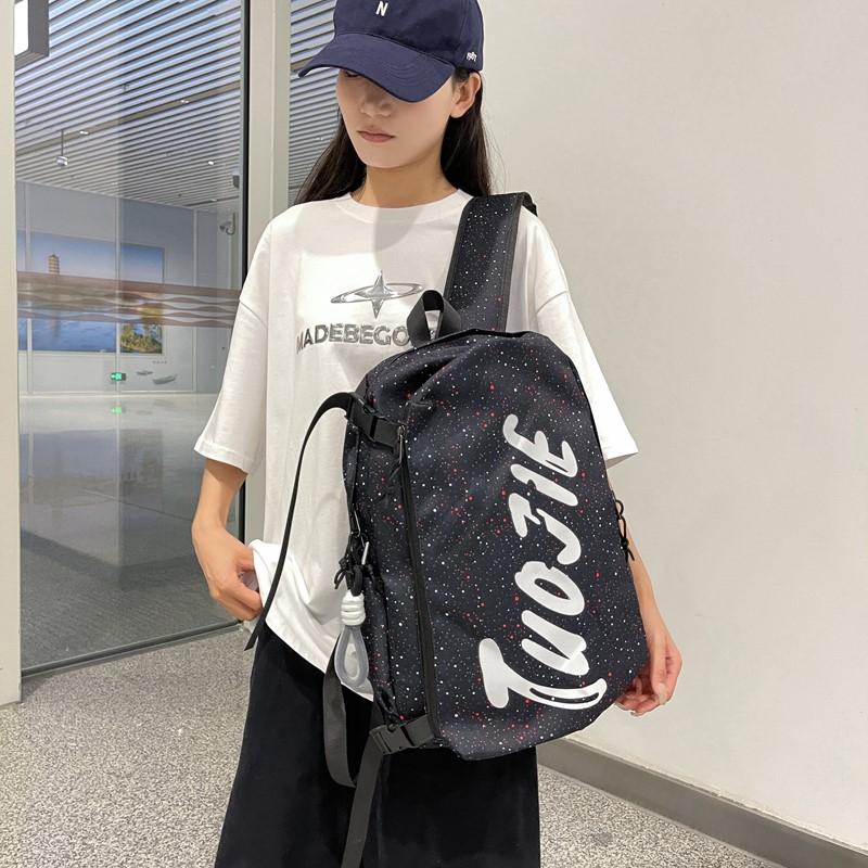 Women's Letter Printed Backpack Men's Large Capacity Travel Backpack Junior High School Student Schoolbag