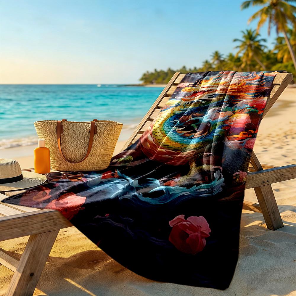 Dragon Beach Towel Soft Durable Quick-Dry Comfortable Lightweight Suitable for Swimming, Gym, Camping, Yoga Vacation