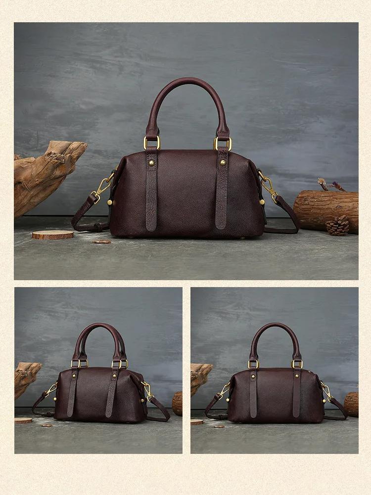 Johnature Women's Handbag Genuine Leather Retro Large Capacity Pillow Bag Commuting Versatile Cowhide Shoulder Bags