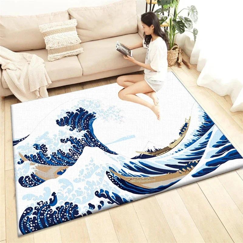 Japanischer Stil Bedruckter Teppich Wohnzimmer Heimdekoration Sofa Tischteppich Rutschfeste Stuhlunterlage Lounge-Matte Picknick Camping Ar