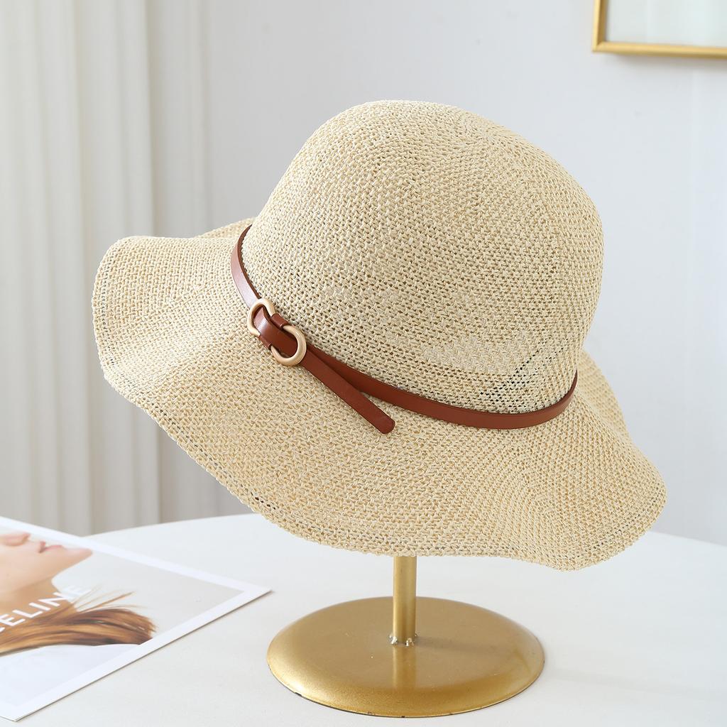 Women's Knitted Bucket Hat with Belt Windproof Versatile Sunhat for Spring Summer Autumn Fisherman Style