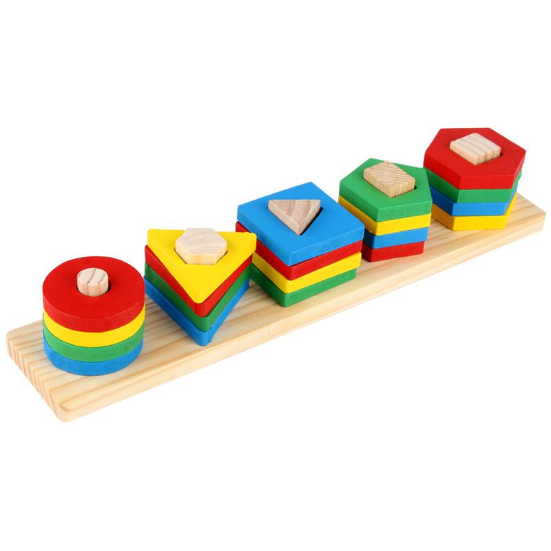 Wooden Geometric Stacking Blocks for Infant Color and Shape Recognition