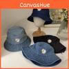 Trendy Floral Fisherman Cap Women Summer Round Top Wide Brim Denim Bucket Hat Men Sunscreen Sunshade Hat