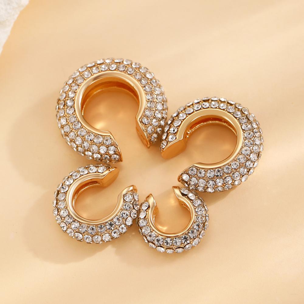 Punk Rhinestones C-Shape Ear Clips for Women Bohemian Ear Cuff Luxury Clip On Earring Female Jewelry Personality Accessories