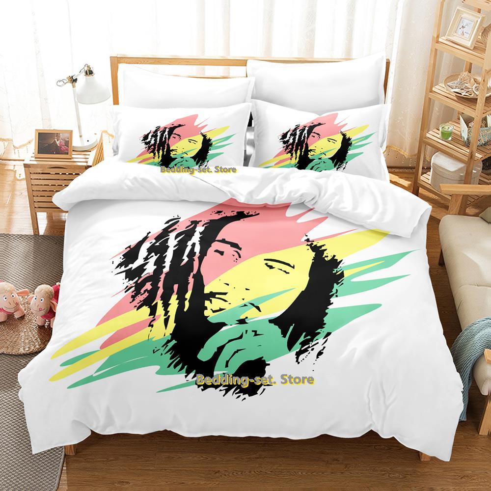 Singer Bob Marley Bedding Set Cartoon Anime Three-piece Set Adult Kid Bedroom Duvetcover Sets Cool Print Letto Matrimoniale