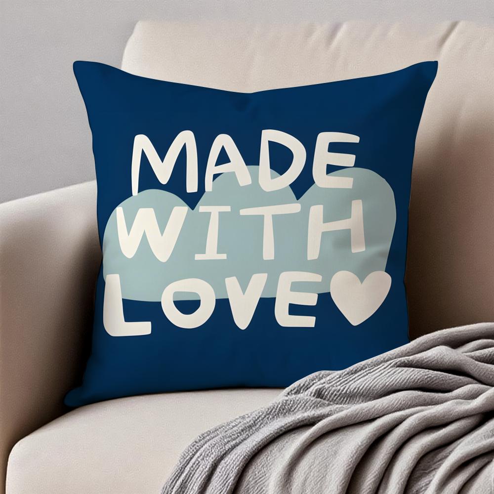 Cute English Letters Cushion Cover Pillowcase Antidustmite Invisible Zipper Short Plush Sofa Cushion