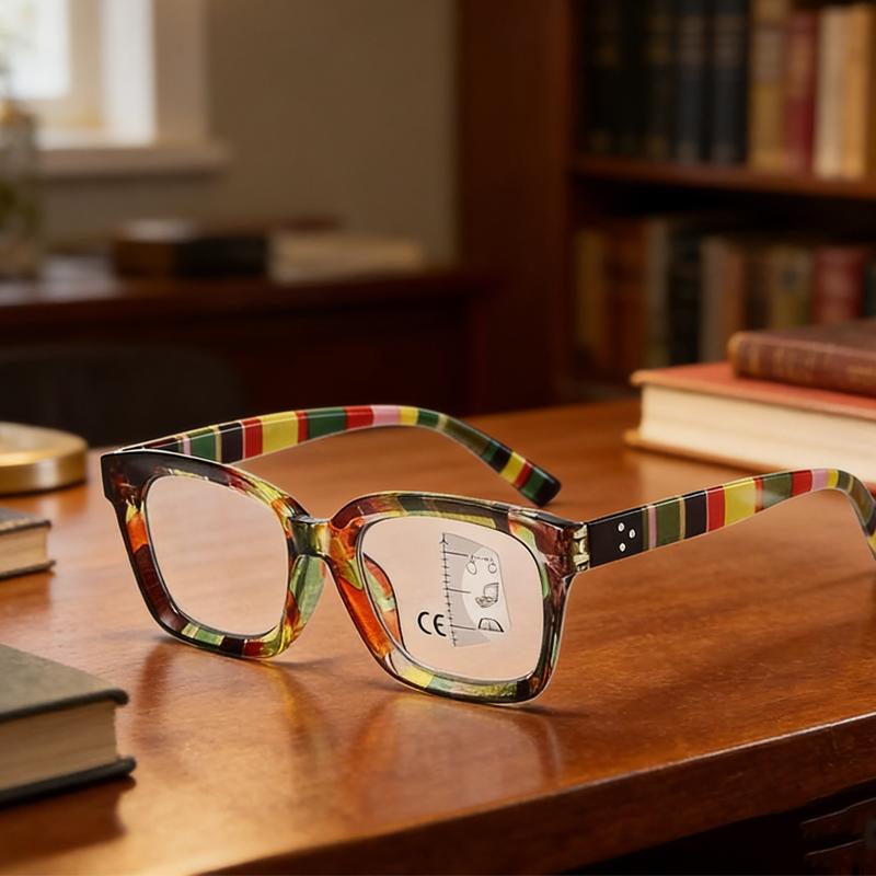 Fashionable Square Multifocal Glasses for Women Men Classic Casual Progressive Eyewear Unisex Trendy Stripe Far Sight Presbyopia