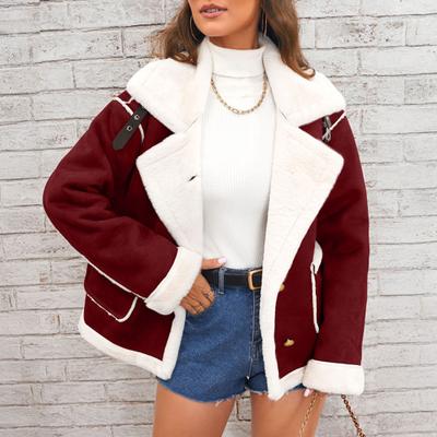 Wildlederimitatjacke für Damen Lässig Revers Dickes Sherpa-gefüttertes Mantel Winter Fuzzy Fleece Trenchcoat mit Taschen