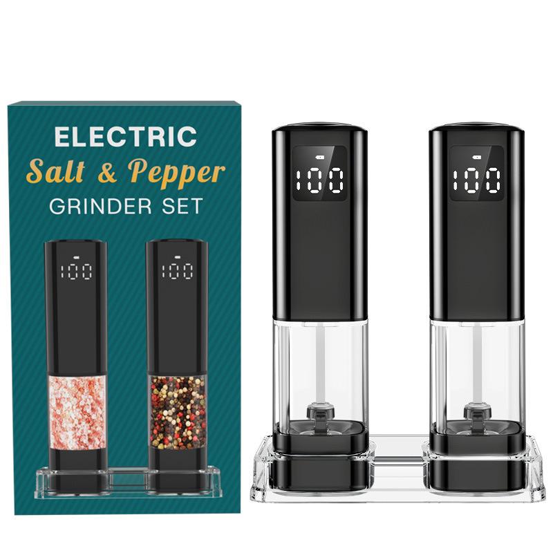 

Electric Salt and Pepper Grinder Set Rechargeable with LED Display, Large Capacity Pepper Shakers with Ceramic Core,LED Light