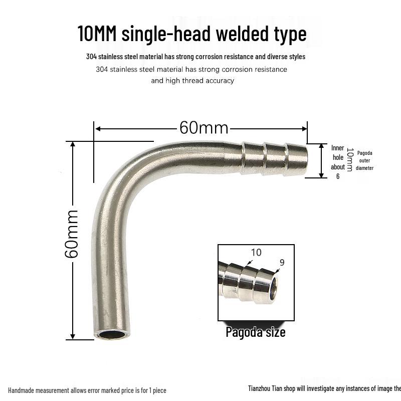304 Stainless Steel 90° Welded Elbow Hose Fitting - Sizes 6, 8, 10, 12