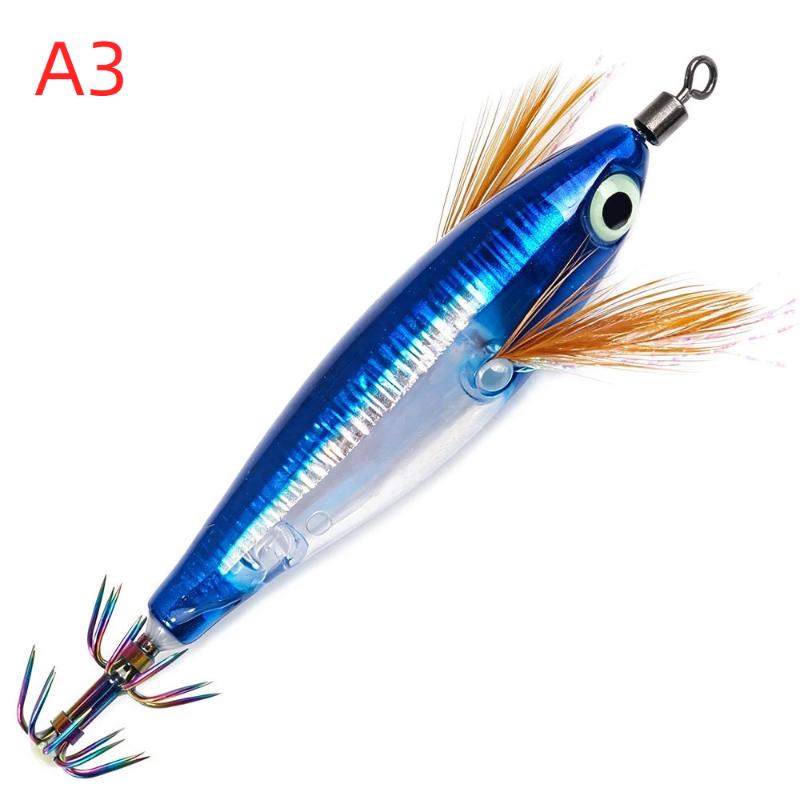 1Pcs Horizontal Octopus Cuttlefish Wood Shrimp Hard Bait Artificial Wobbler With 3D Glow Eyes Squid Jig Fishing Lure