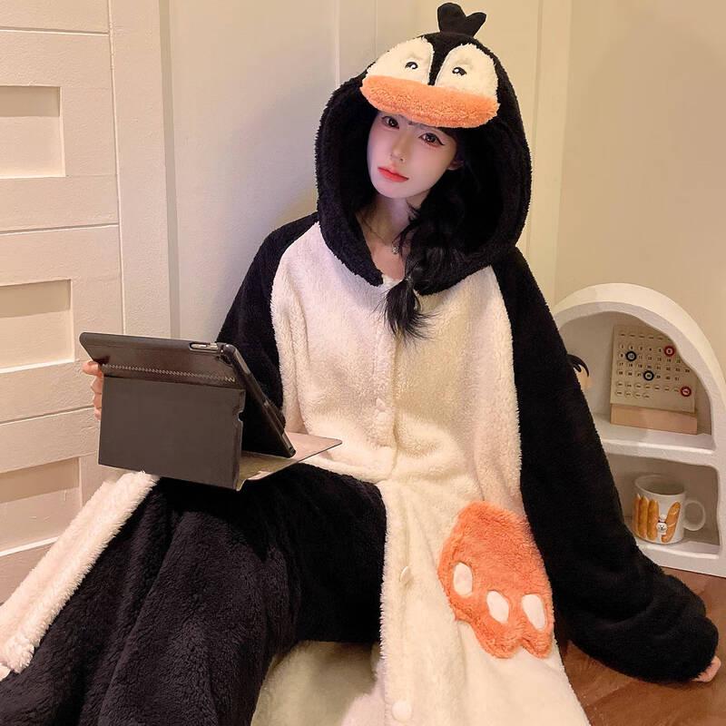 

OEING Women s Cartoon Penguin Coral Fleece Pajama Set XXL
