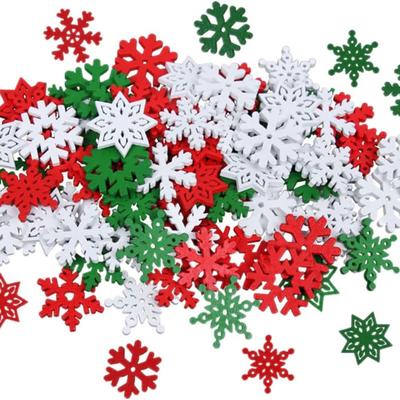 50Pcs Mixed Christmas Wooden Snowflake Chips 2026 New Year Party Home Table Decoration Supplies DIY Scrapbooking Craft Gifts