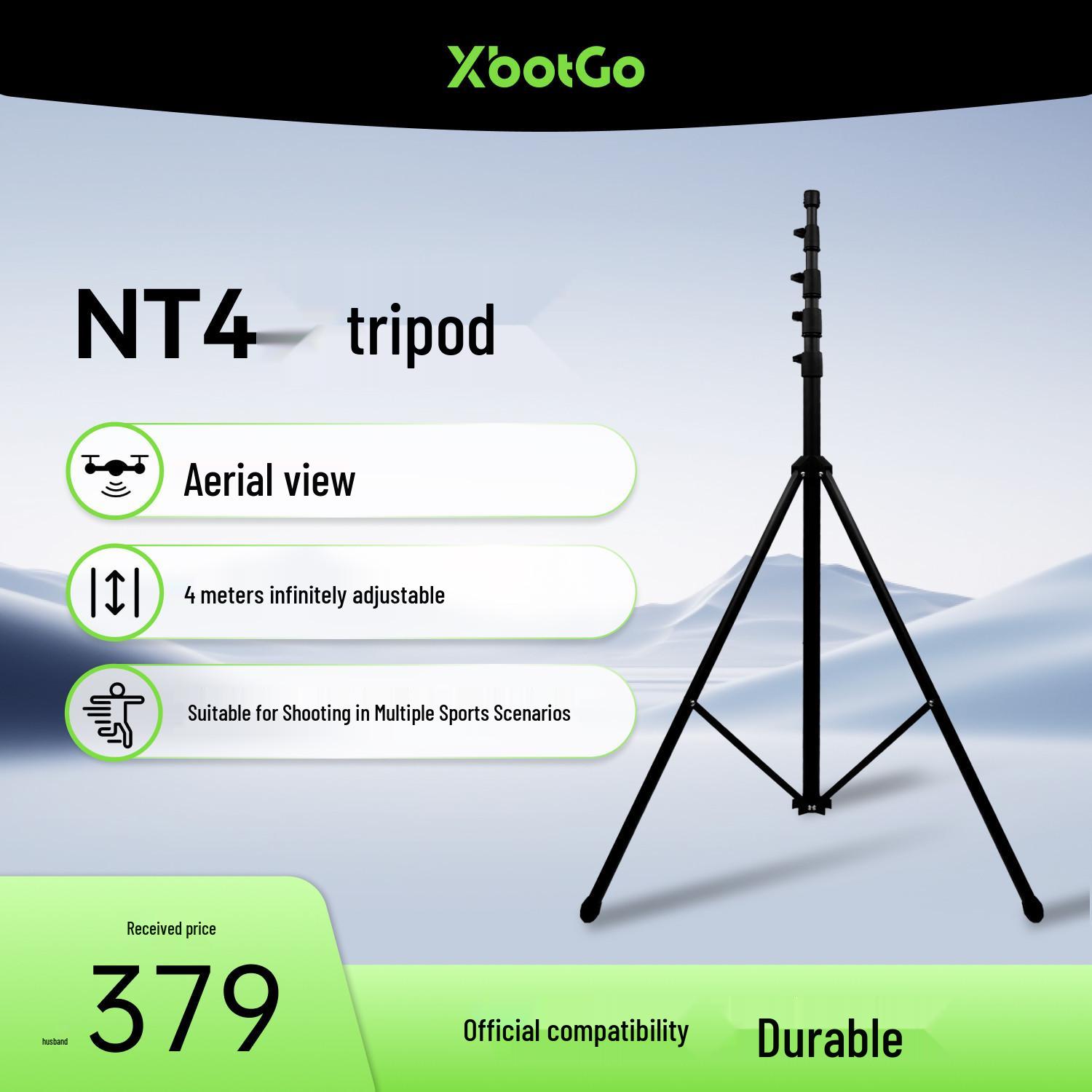 XbotGo NT4 Ultra-High Camera Tripod: 4-Meter Quick-Release, Anti-Tip, Outdoor-Ready for Football & Basketball.