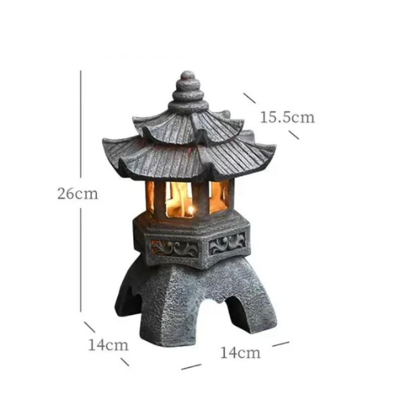 Solar LED Pagoda Lantern for Balcony Garden, Outdoor Statue Light, Japanese Resin Landscape, Decorative Lamp Ornament