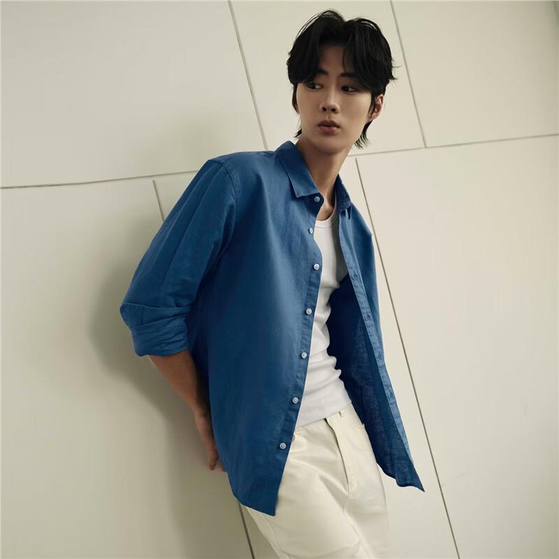 Giordano Men's Celebrity Style Breathable Cotton-Linen Long-Sleeve Shirt