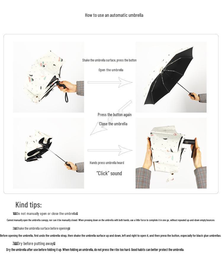 Women's Bow Sun & Rain Dual-Use Automatic Folding Umbrella - Compact, Fresh Sunshade with Black Glue for Sunscreen Protection.