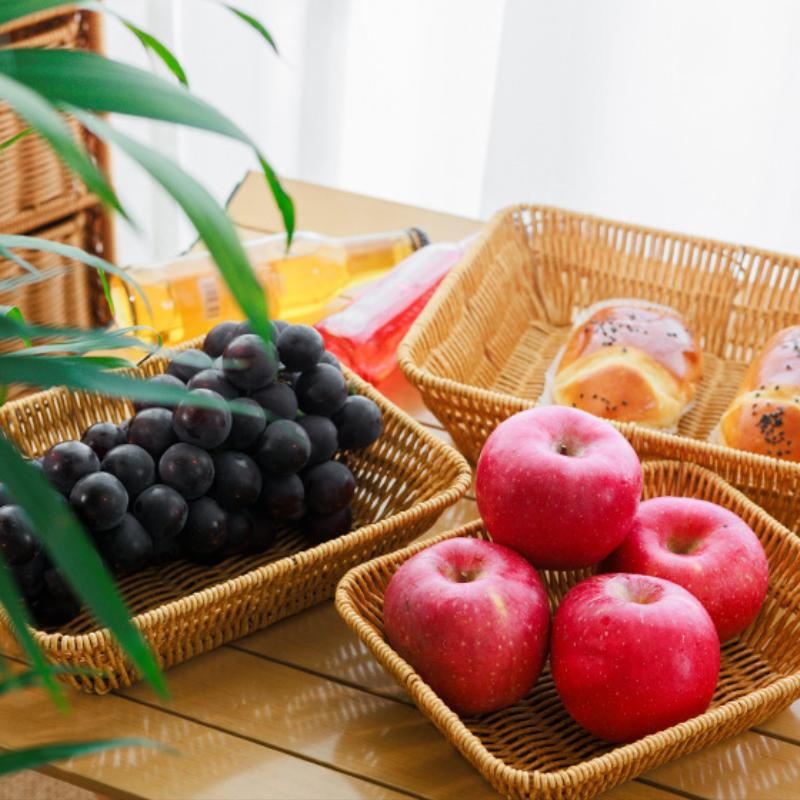Woven Storage Basket Imitation Rattan Organizer Fruit Bread Container Home Kitchen Restaurant Display Tray Durable Multi-Use