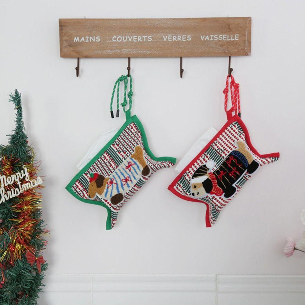 Rustic Style Dachshund Tissue Box Cotton Thread Paper Tissue Case Woven Tissue Bag Living Room