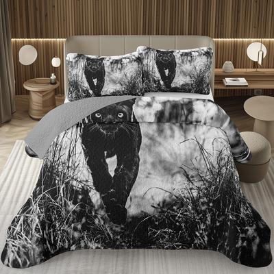 Kids Black Cheetah Bedspread Queen Leopard Coverlets For Boys Girls, Modern Africa Animal Pattern Printed Quilted Bedding Set