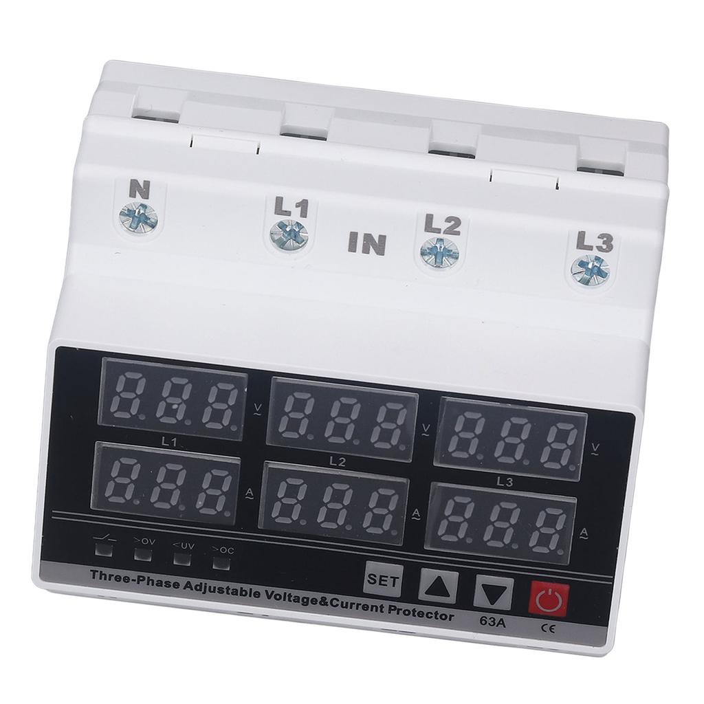 Unter Über Spannung Schutz 63A 3 Phase 4 Draht Einstellbare Selbst Zurücksetzen Überspannung Unterspannung