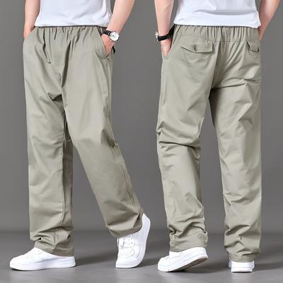 Spring Summer and Autumn Thin Cotton Casual Pants Men's Straight-leg Pants Loose Wide-leg Pants Plus Fat Plus Size Multi-pocket Long Pants