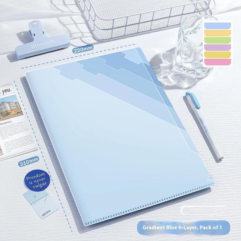 Gradient Multi-Layer Folder A4 Subject Classification Test Paper Folder Transparent L-Shaped Folder 6-Layer Classification File