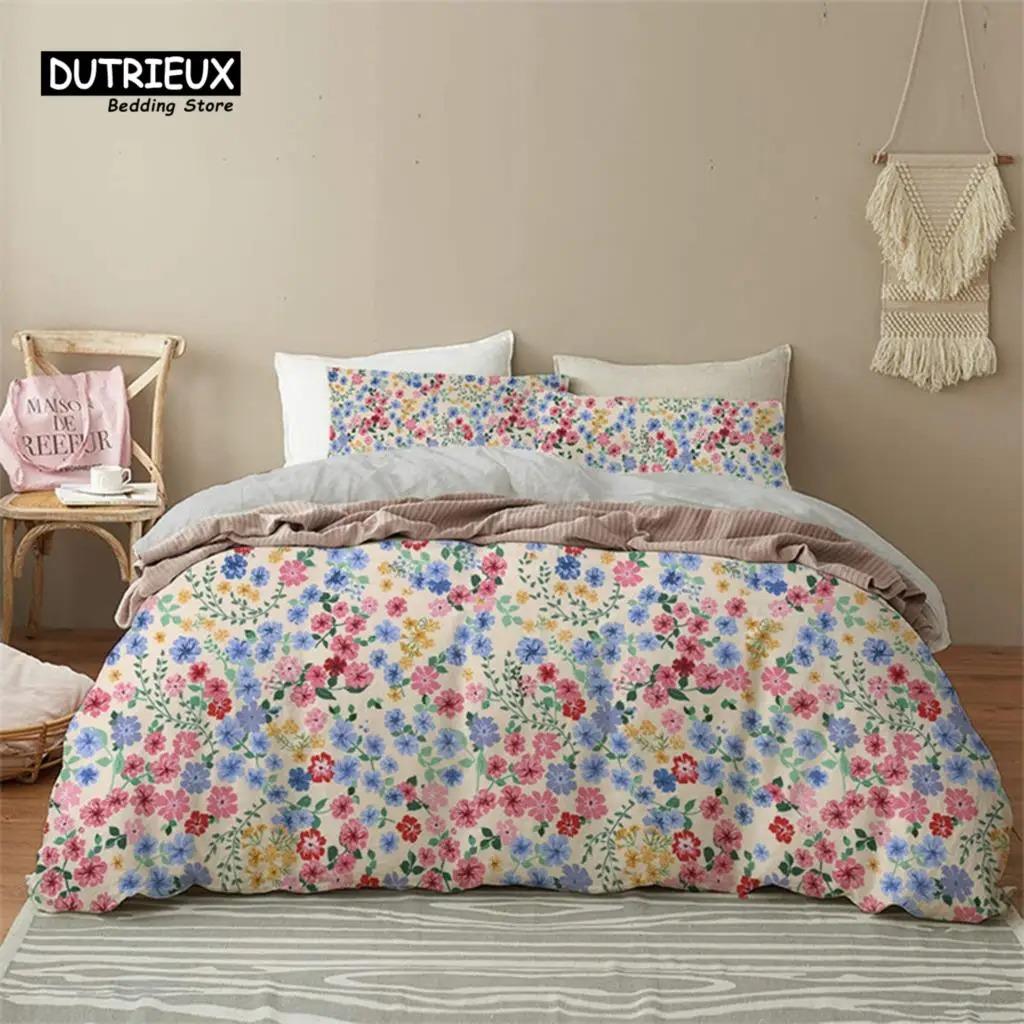Green Palm Leaf Floral Bedding Set Tropical Leaves Flowers Animals Duvet Cover Microfiber Comforter Cover For Adults Kids Decor