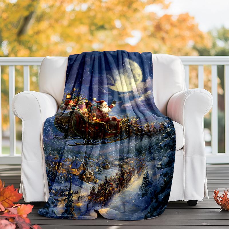 Christmas Santa Claus Theme Printed Blanket - Perfect for Couch, Bed, Travel & Outdoor Use | Machine Washable, Cozy & Durable.