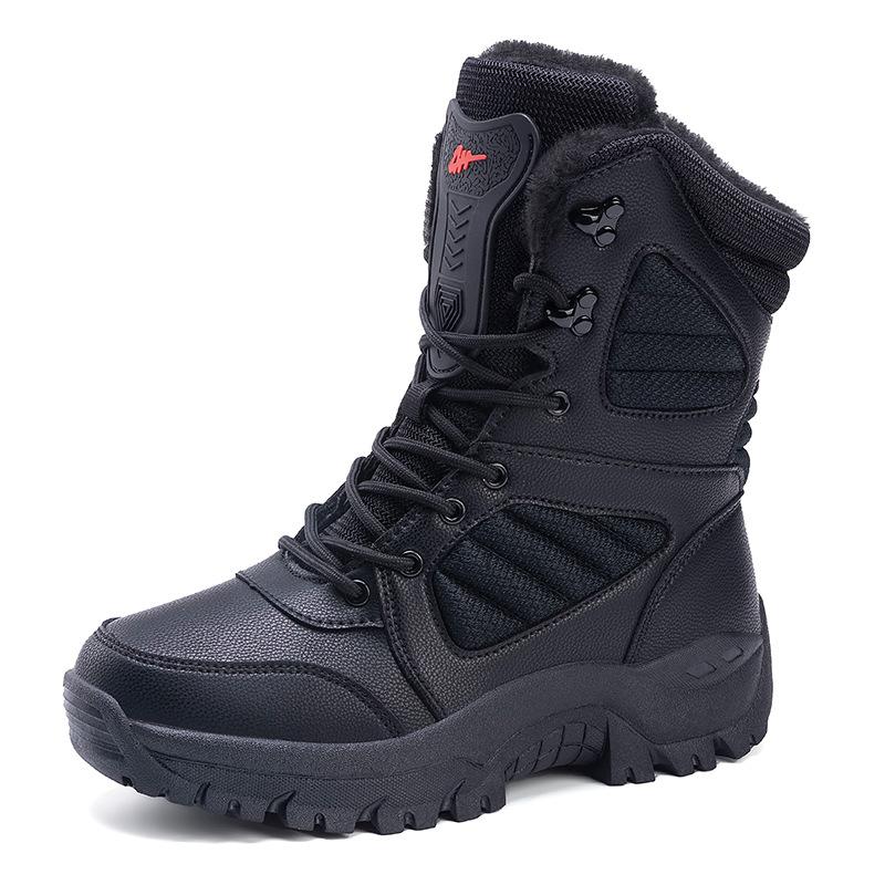 Winter velvet warm snow boots women's high-top cotton shoes outdoor hiking boots large size boots men's wild tactical boots