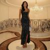 Damen Floral Spaghettiträger Offener Rücken Bodycon Maxikleid