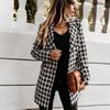 Winter Autumn Lady Coat Turn-down Collar Plaid Print Double-breasted Long Sleeves Thick Mid